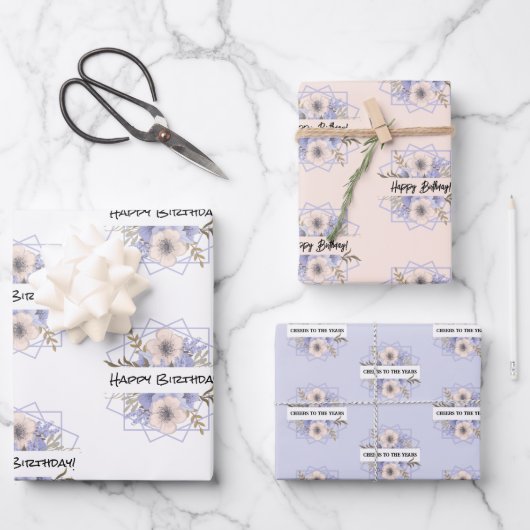 バイオレット&パステルバラ紙フラットシートセット3 ラッピングペーパーシート (正面)