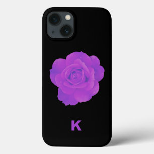 バイオレット パープル ダーク フローラル ローズ モノグラム エレガント iPhone 13ケース
