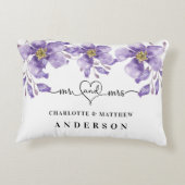 バイオレット フラワーズ 白 ミスター ミセス ネームズ アクセントクッション (裏面)
