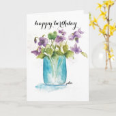 バイオレット フラワーバースデーカード カード (黄色い花)