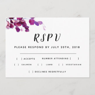 バイオレット フローラル ウェディング RSPV 招待状