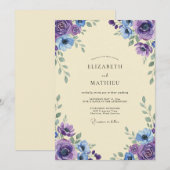 バイオレット・ペリウィンクル・芍薬の結婚式 招待状 (正面/裏面)