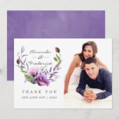 バイオレット ポピー フラワーの結婚式 サンクス フォト サンキューカード (正面/裏面)
