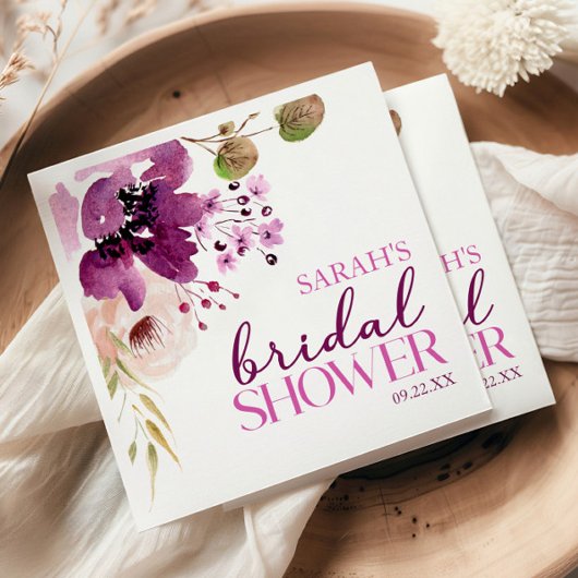 バイオレット マジェンタ パープル フラワー ブライダル シャワー スタンダードランチョンナプキン