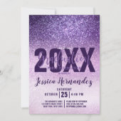 バイオレット ライラック パープル トリプル グリッター 卒業式 招待状 (正面)