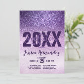 バイオレット ライラック パープル トリプル グリッター 卒業式 招待状 (スタンド正面)
