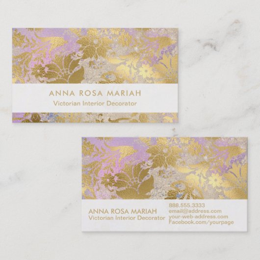 *～*バイオレット・ヴィンテージ・エレガントアンティーク・エージド・ダマスク 名刺 (正面/裏面)