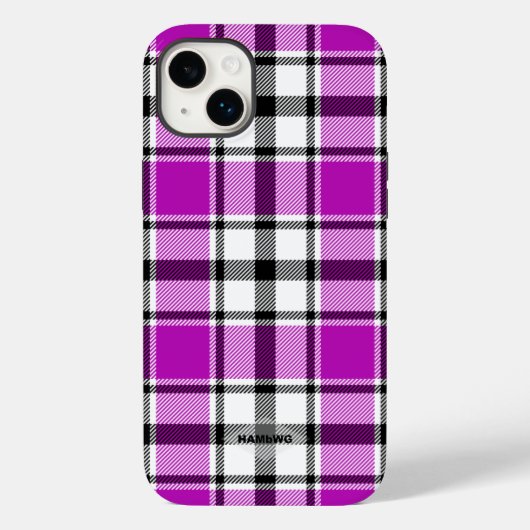 バイオレット、白黒プレイドアイフォンケースHAMbWG Case-Mate iPhoneケース (裏面)