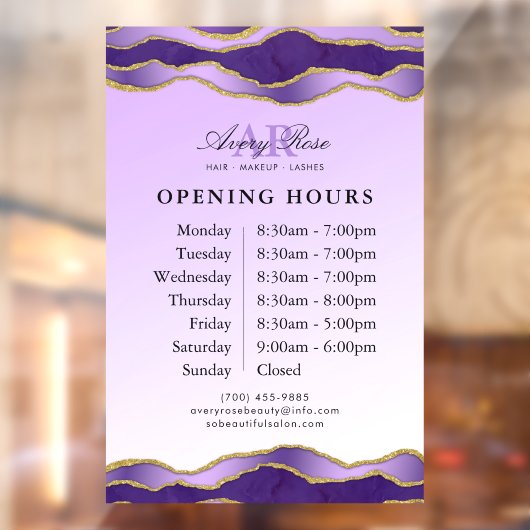 バイオレット&金ゴールドマーブルゲート美しいサロン時間 ウィンドウサイン (シート2)