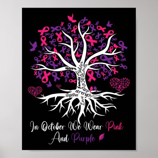 バイオレンス乳がん認知月リボンツリー ポスター (正面)