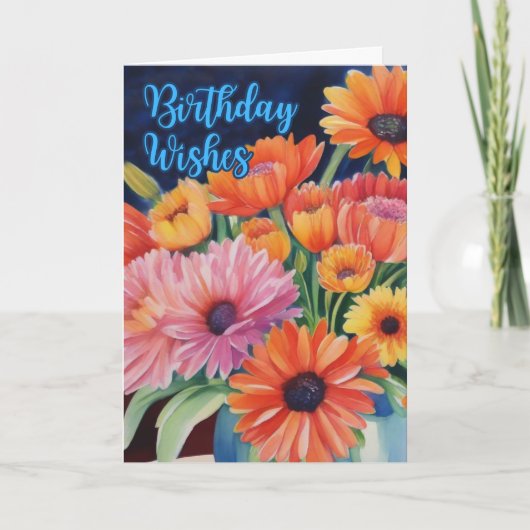 バイカラーの水彩画 誕生日の花々 カード (正面)