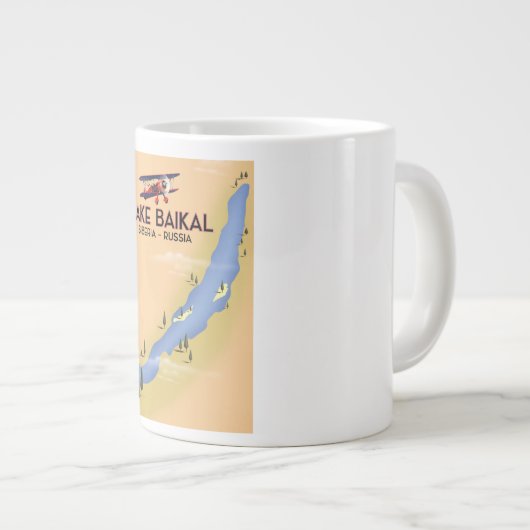 バイカル湖シベリアロシアの旅行ポスター地図 ジャンボコーヒーマグカップ (正面右)