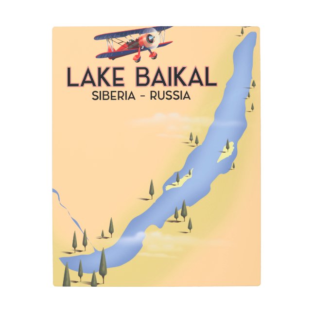バイカル湖シベリアロシアの旅行ポスター地図 メタルプリント (正面)