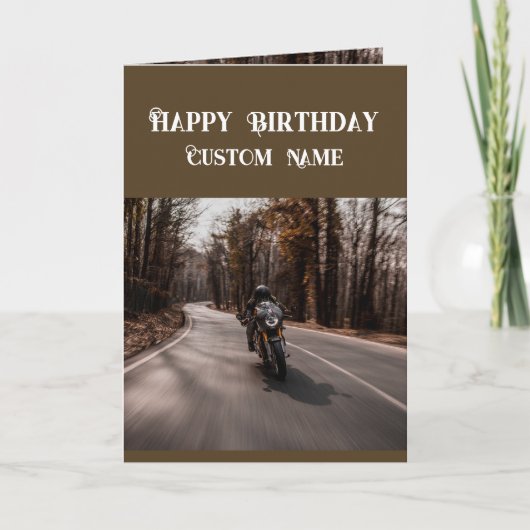 バイカーのためのバイクのカスタムネーム入り誕生日お祝い カード (正面)