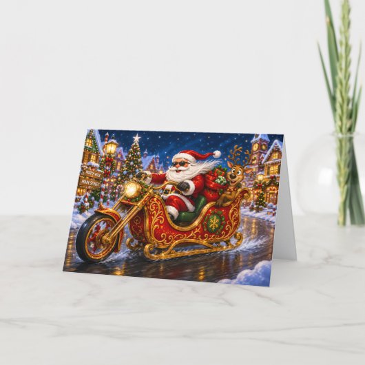バイカーサンタチョッパーバイククリスマス シーズンカード (正面)