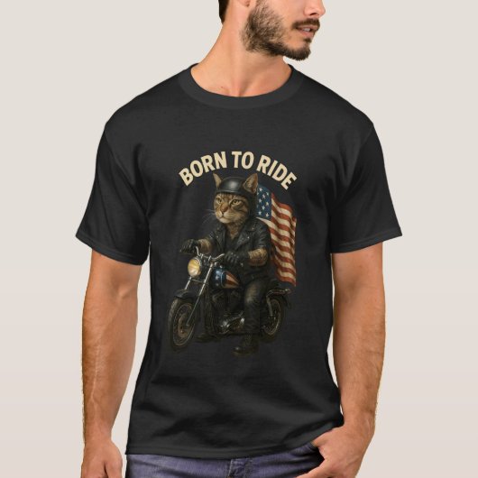 バイカー猫の冒険 クールなバイク 動物, ロードT Tシャツ (正面)