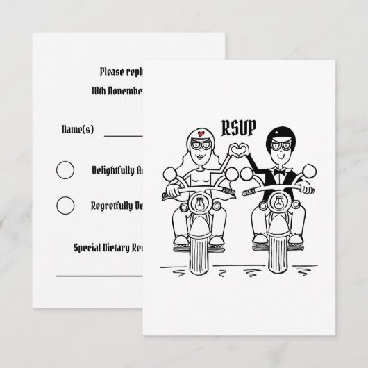 バイカー オートバイ ウェディング RSVP 招待状 (正面/裏面)