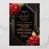 バイガーデンダイヤモンドレッドブラックと金ゴールドブライダルシャワー 箔招待状 (正面)