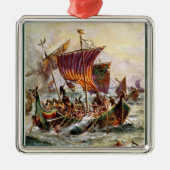 バイキングのドラゴンを攻撃するアルフレッドのゲラ メタルオーナメント (正面)