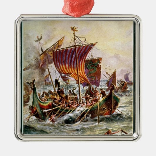 バイキングのドラゴンを攻撃するアルフレッドのゲラ メタルオーナメント (正面)