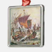 バイキングのドラゴンを攻撃するアルフレッドのゲラ メタルオーナメント (左)