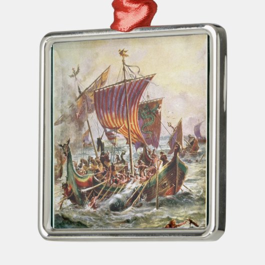 バイキングのドラゴンを攻撃するアルフレッドのゲラ メタルオーナメント (左)