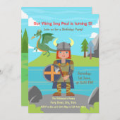 バイキングの少年とドラゴンの誕生日パーティー 招待状 (正面/裏面)