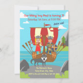 バイキングの少年と少女のバイキング船のお誕生日会 招待状 (正面)