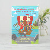 バイキングの男の子と女の子のバイキング船の誕生日パーティー 招待状 (スタンド正面)