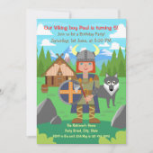 バイキングの男の子の戦士とペットの毛織の誕生日パーティー 招待状 (正面)