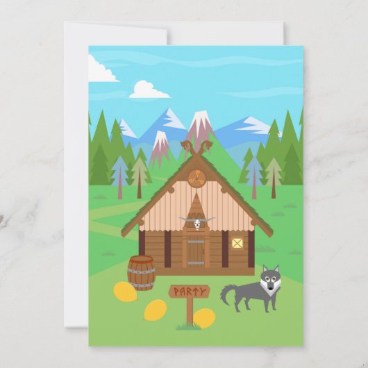 バイキングの男の子の戦士とペットの毛織の誕生日パーティー 招待状 (裏面)