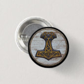 バイキングの盾の紋章-トールのハンマー 缶バッジ (正面&裏面)