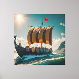 バイキングの船が波を切る キャンバスプリント