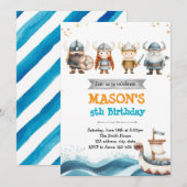 バイキングの誕生日パーティー招待状 招待状 (正面/裏面)