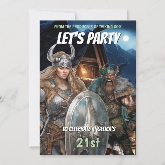 バイキングをテーマにしたノルセの戦士の中世の女性 招待状 (正面)