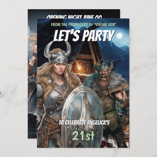 バイキングをテーマにしたノルセの戦士の中世の女性 招待状 (正面/裏面)