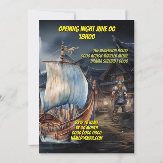 バイキングをテーマにしたノルセの戦士の中世ファンタジー船 招待状 (裏面)