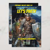 バイキングをテーマにしたノルセの戦士の中世ファンタジー船 招待状 (正面/裏面)