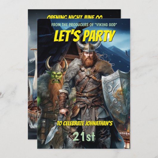 バイキングをテーマにしたノルセの戦士の中世ファンタジー船 招待状 (正面/裏面)