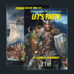 バイキングをテーマにしたノルセの戦士の中世ファンタジー船 招待状<br><div class="desc">毛皮と金属のズボンとトップを持つ角張ったヘルメットと革を身に着けた2人の野蛮なバイキングの戦士が威嚇するように立っている。彼らは鋼剣と盾を握り締め、背後の遠くの丘に囲まれている。どちらも長いひげをもち、戦素晴らし戦者の標本を受け取っている。背中にはファンタジー水彩船が係留され、野蛮な北兵が立っている。緑はっきりしたと黄色の文字のテンプレートは、あなたのvustomの言葉のために前後に表示される。これらは「バイキングをテーマにした誕生日パーティー」に最適で、大人と子供の両方に適している。</div>