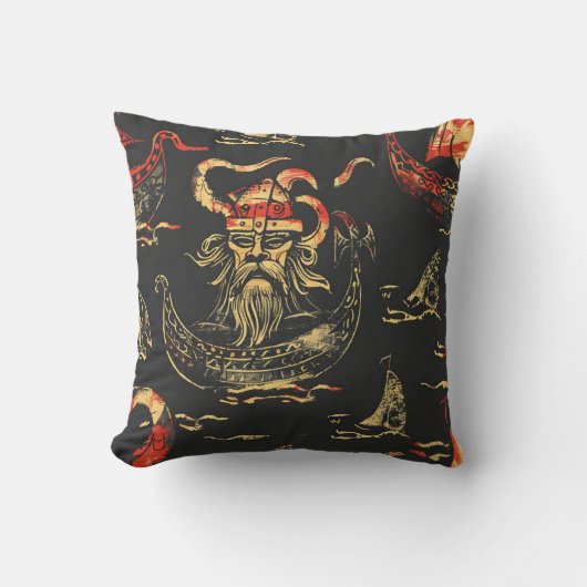 バイキングをテーマにした海シーン クッション (正面)