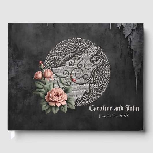 バイキングウルフ&バラ。オオカミの頭を様式化。 ゲストブック (正面)