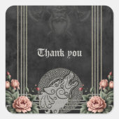 バイキングウルフ&バラ。オオカミの頭を様式化。 スクエアシール (正面)