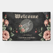 バイキングウルフ&バラ。オオカミの頭を様式化。 横断幕 (横)