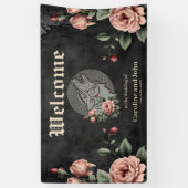 バイキングウルフ&バラ。オオカミの頭を様式化。 横断幕 (縦)