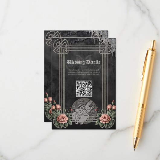 バイキングウルフ&バラ。様式化した狼の頭 エンクロージャーカード (正面/裏面インサイチュ)