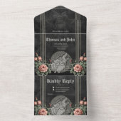 バイキングウルフ&バラ。様式化した狼の頭 オールインワン招待状 (内側)