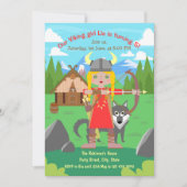 バイキングガールとオオカミのペットの誕生日パーティー 招待状 (正面)