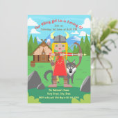 バイキングガールとオオカミのペットの誕生日パーティー 招待状 (スタンド正面)