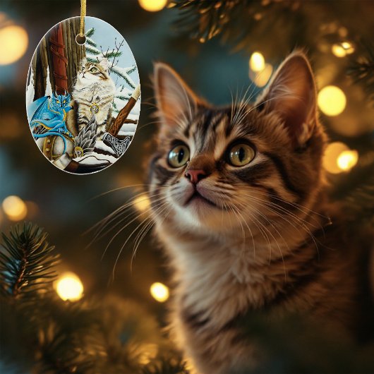 バイキングキャットアンドブルードラゴン セラミックオーナメント